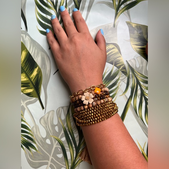 Boho Chic Brown & Gold Stacked Bracelet Set - Stylish Flirty Bracelets Set - Picture 6 of 16